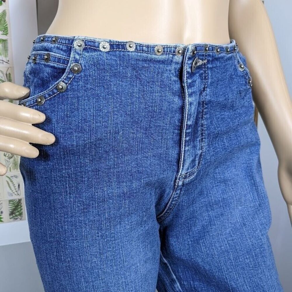 Vintage y2k Guess Jeans Flare Denim Studded Detail Medium Wash Size 31 - Picture 7 of 12